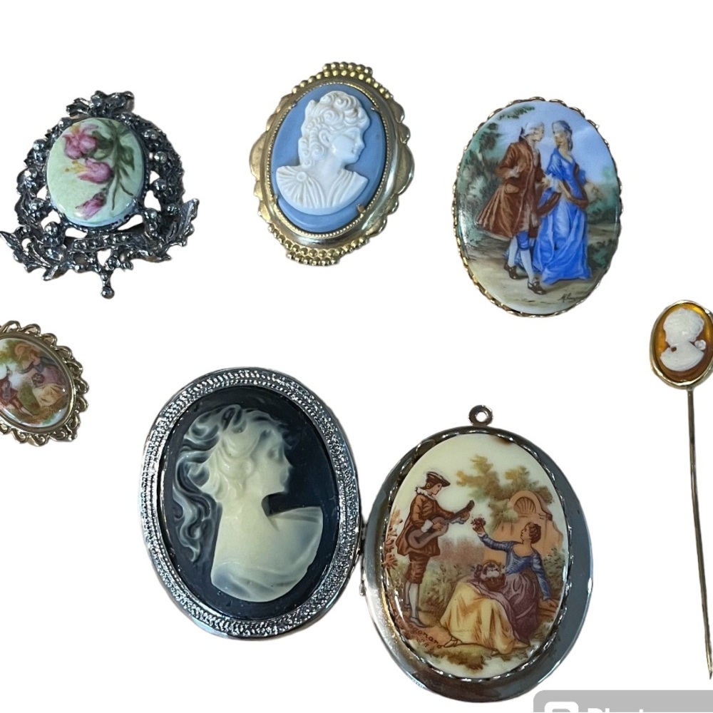 7 Vintage Brooch, Pin, Pendant  Cameos, Lockets